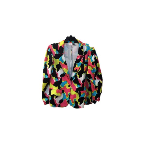 Love by Design: Colorful Blazer, Size 1X, Yellow, Blue, Purple, Black - Picture 1 of 6